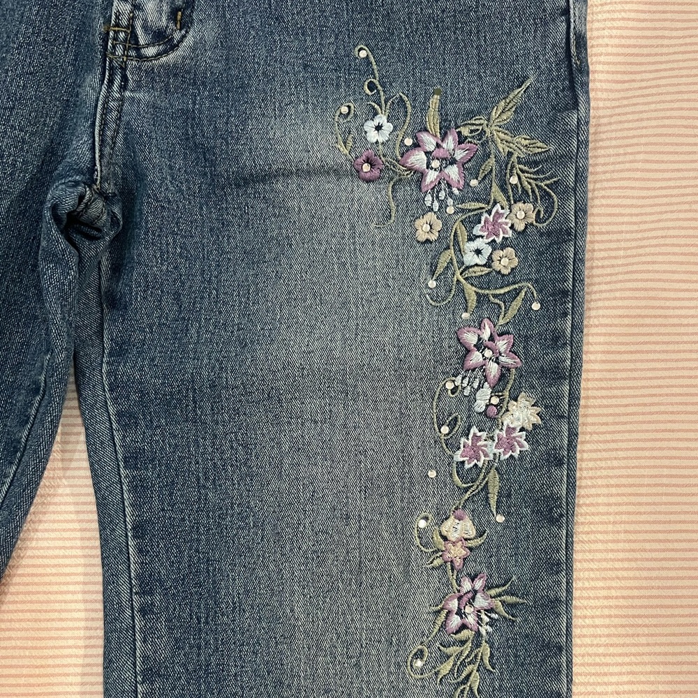 Embroidered Floral Blue Jeans